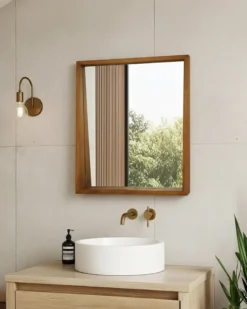 Rovio - grand miroir mural rectangulaire en bois de manguier
