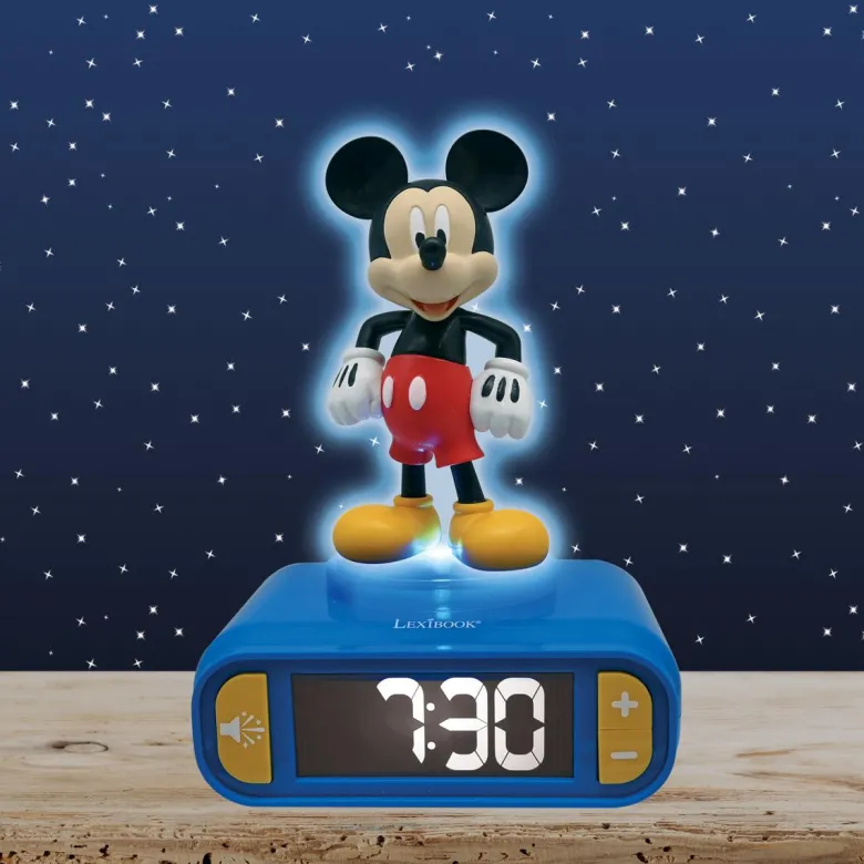 Réveil avec veilleuse lumineuse mickey en 3d