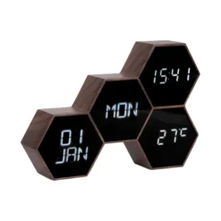 Réveil six hexagonale marron effet bois