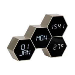 Réveil six hexagonale or