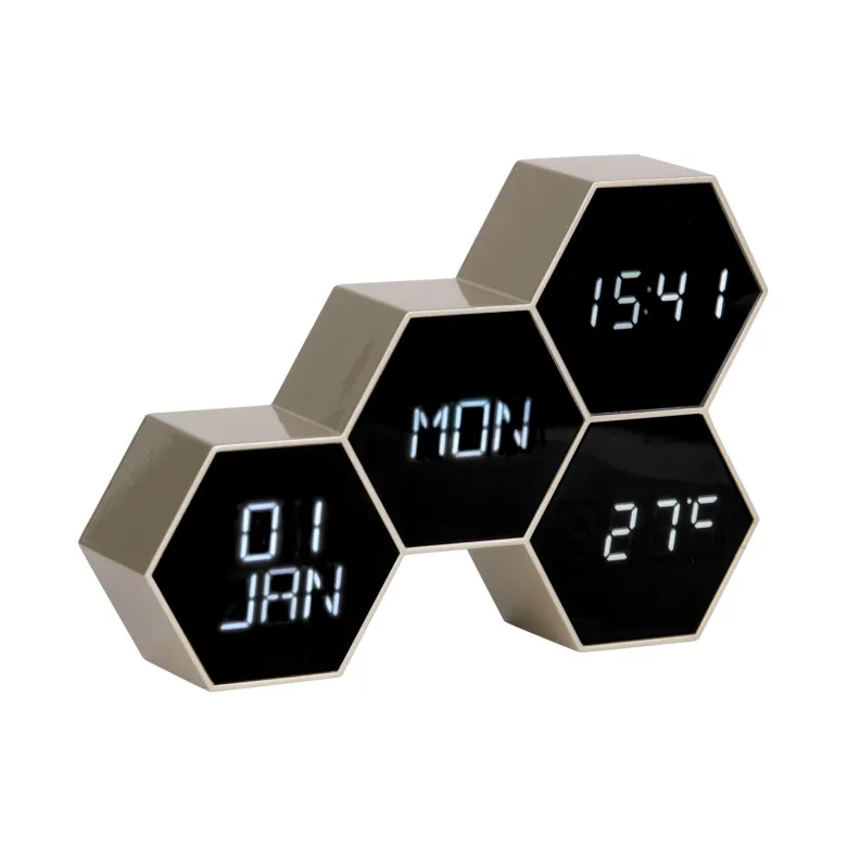 Réveil six hexagonale or