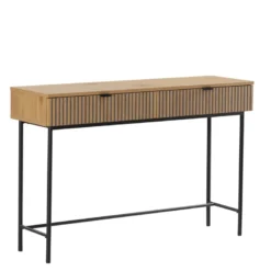 Scott - console 2 tiroirs bois décor effet rainuré noir et naturel