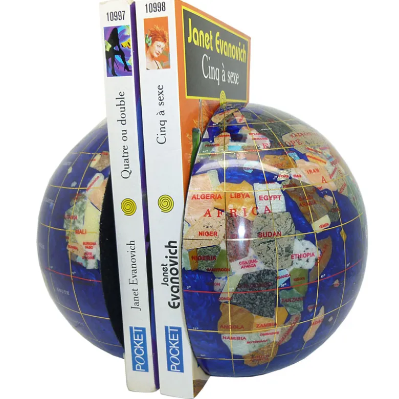 Serre livres globe 15 cm bleu navy nacré