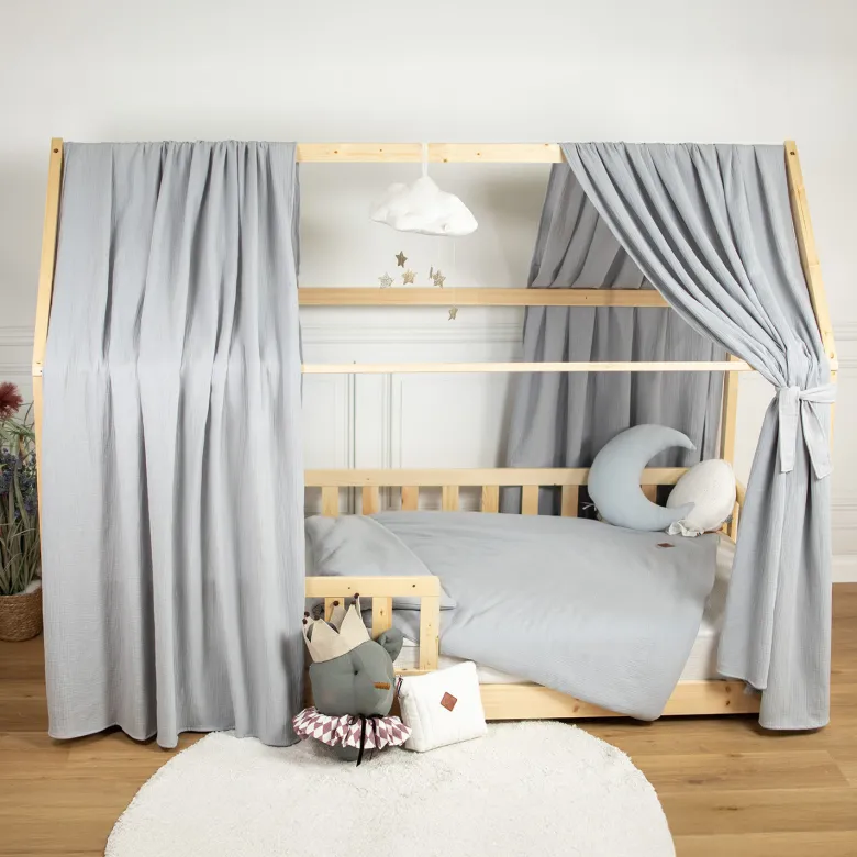 Set double ciel de lit cabane gris