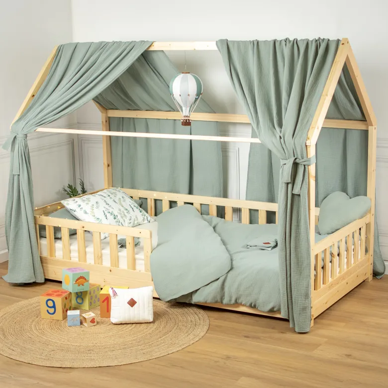 Set double ciel de lit cabane vert