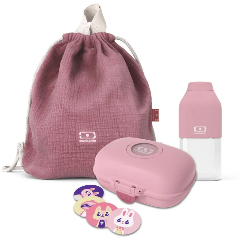 Set goûter enfant rose + accessoires