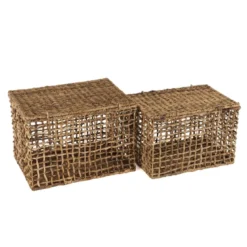 Sixtine - set de 2 paniers de rangement en tissage naturel ajouré