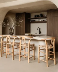 Soren - chaise de bar en teck et corde tressé