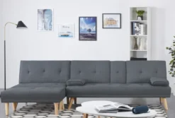 Stockholm canapé scandinave convertible 5 places en tissu gris
