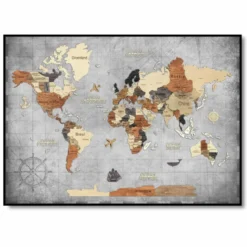 Tableau carte du monde 3d multicolor s