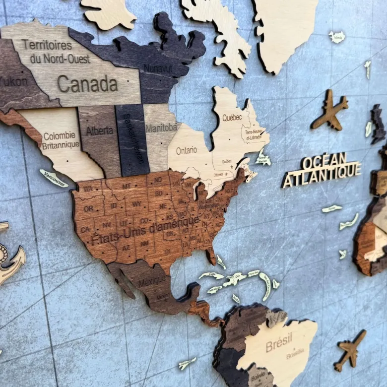 Tableau carte du monde 3d multicolor s