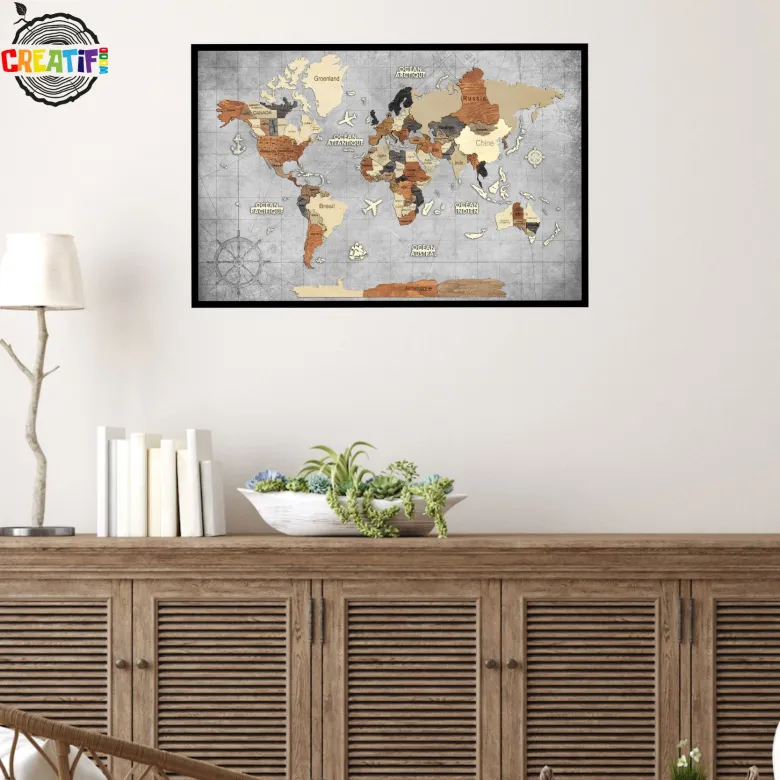 Tableau carte du monde 3d multicolor s