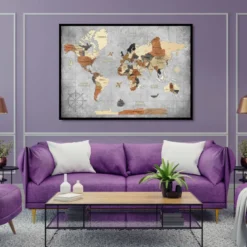 Tableau carte du monde 3d multicolor s