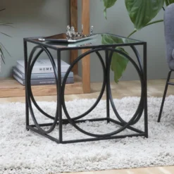 Table basse carrée miroir et métal