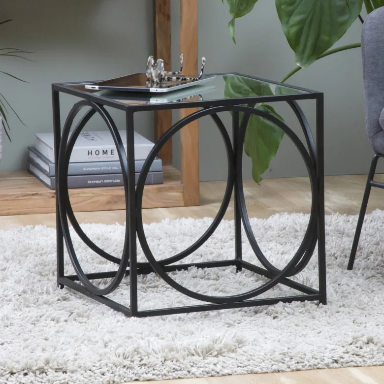 Table basse carrée miroir et métal