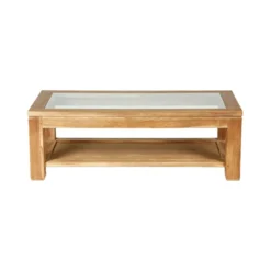 Table basse rectangulaire vitrée teck