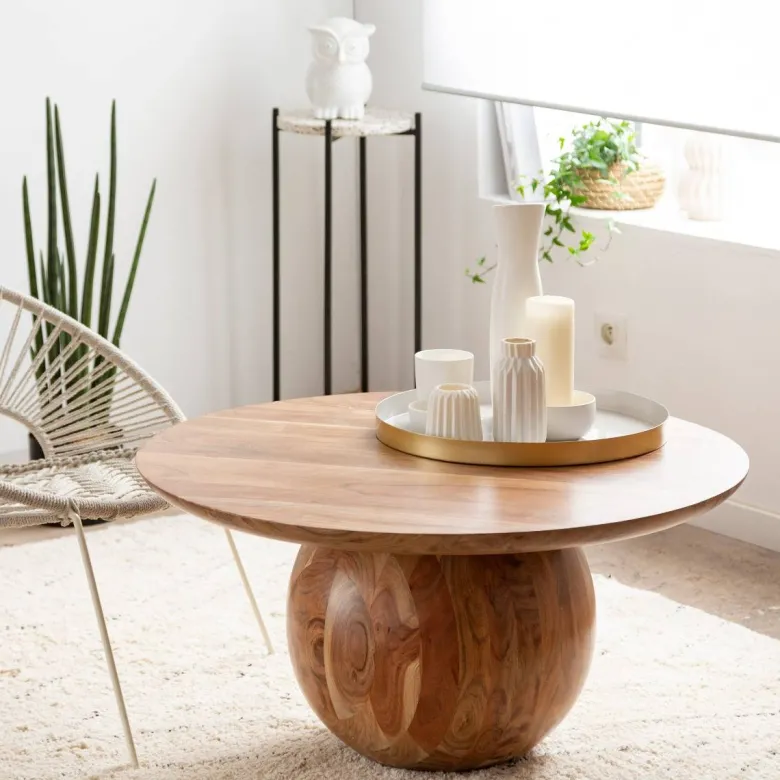 Table basse ronde en bois d'acacia