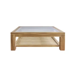 Table basse vitrée en bois de teck