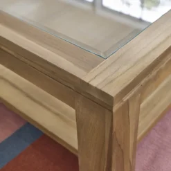 Table basse vitrée en bois de teck