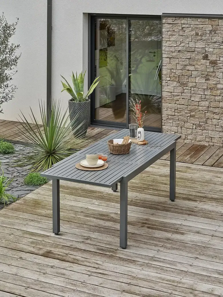 Table de jardin 8 places en aluminium - gris anthracite