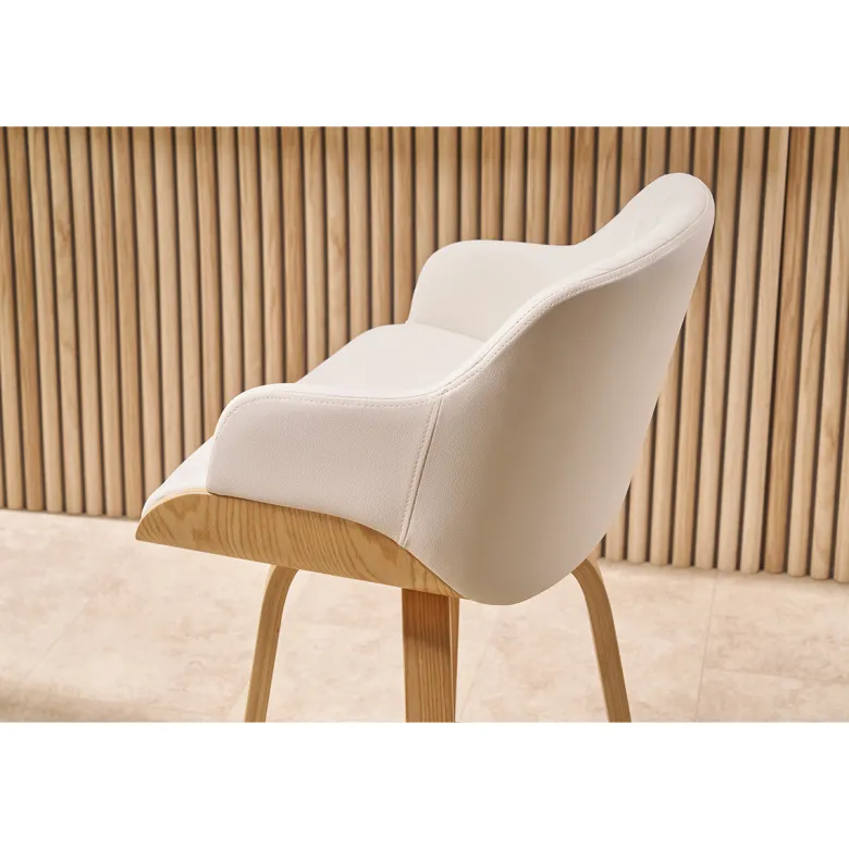 Tabouret de bar pivotant 360° blanc et bois clair h65 cm lucien
