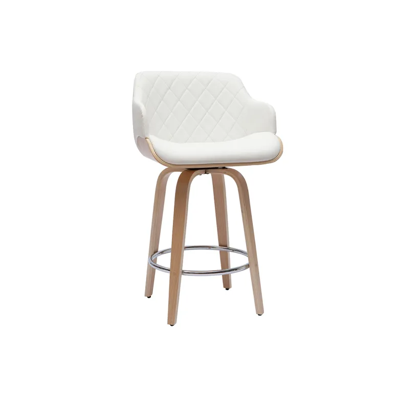 Tabouret de bar pivotant 360° blanc et bois clair h65 cm lucien