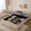 Tampa lit coffre 160x200cm en velours beige