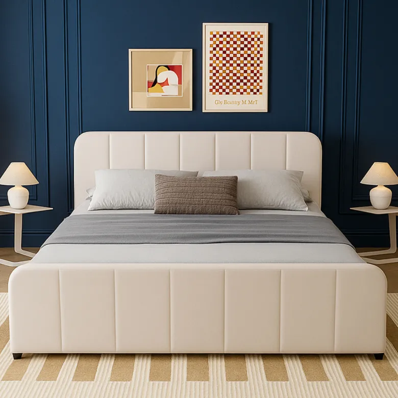 Tampa lit coffre 160x200cm en velours beige