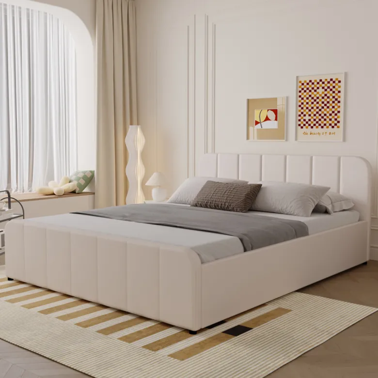 Tampa lit coffre 160x200cm en velours beige