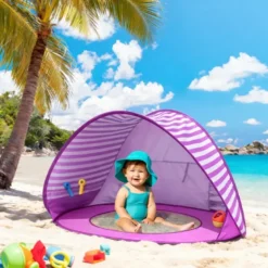 Tente de plage pour bébé avec mini piscine en polyester violet