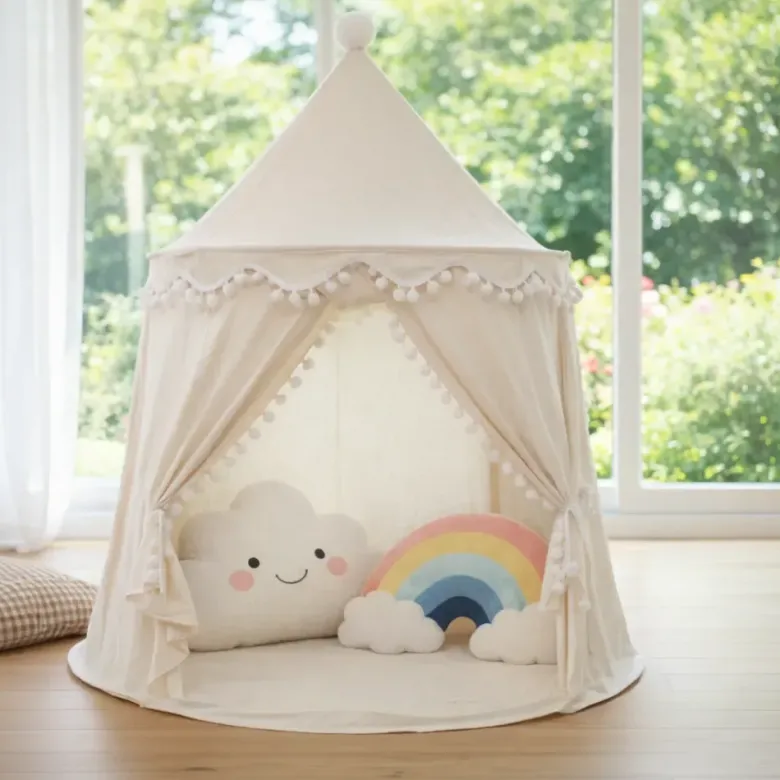 Tente enfant château de fée avec tapis blanc