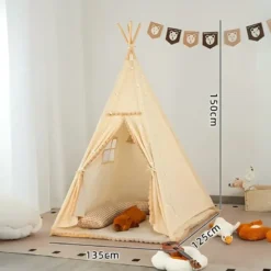Tipi avec pompons pour enfant beige