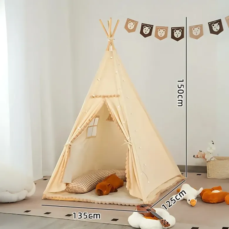 Tipi avec pompons pour enfant beige