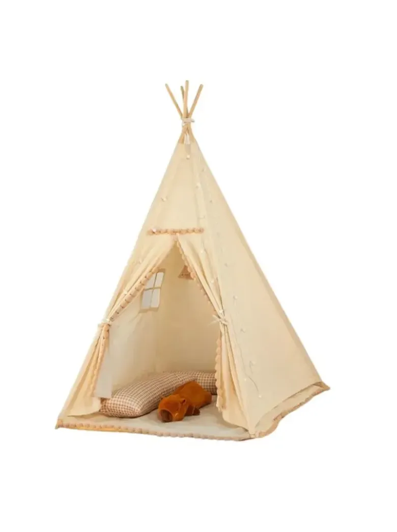 Tipi avec pompons pour enfant beige