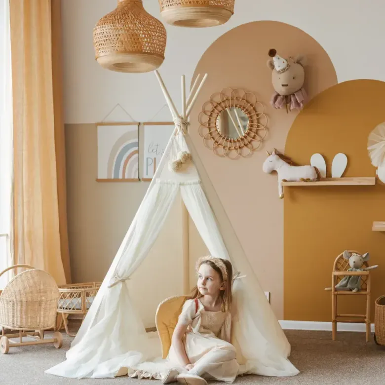 Tipi d'intérieur pour enfant en tissu beige