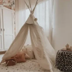 Tipi d'intérieur pour enfant en tissu beige