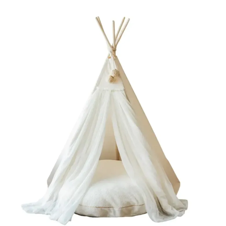 Tipi d'intérieur pour enfant en tissu beige