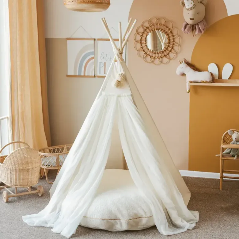 Tipi d'intérieur pour enfant en tissu beige