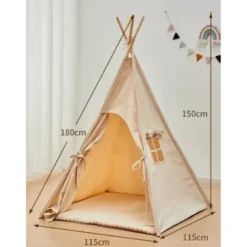 Tipi enfant avec tapis avec guirlandes naturel