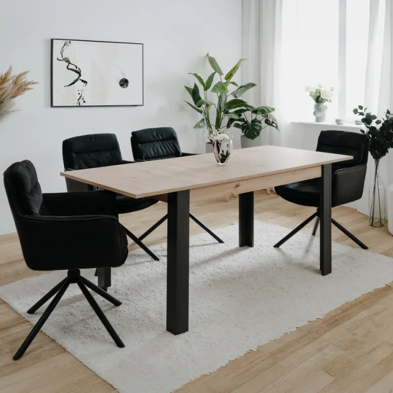 Tolosa table extensible 4 à 6 personnes bois et noir 150x80x75