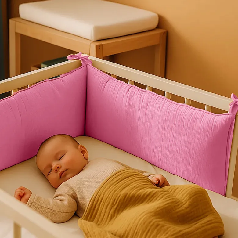 Tour de lit en coton bio rose