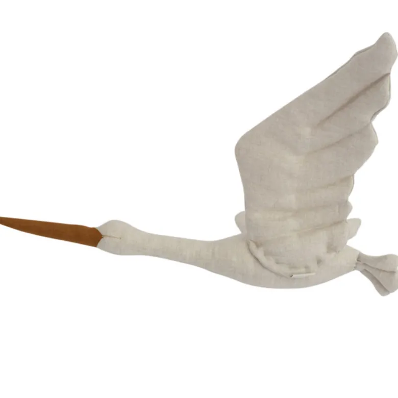 Trophée mural cigogne lin beige bébé