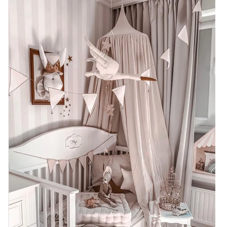 Trophée mural cigogne lin beige bébé