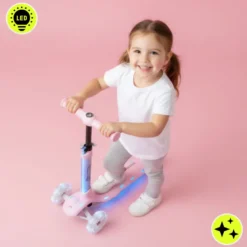 Trottinette 3 roues hypermotion becky led rgb rose dès 3 ans
