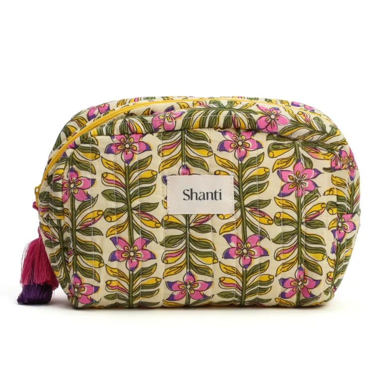 Trousse de maquillage fleurie en coton