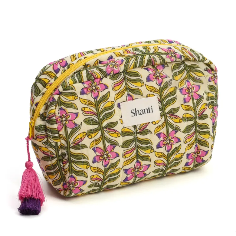 Trousse de maquillage fleurie en coton