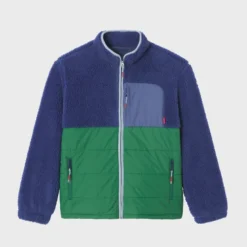 Veste bi-matières en sherpa bleu et vert S