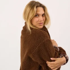 Veste sherpa zippée manches longues femme marron XS