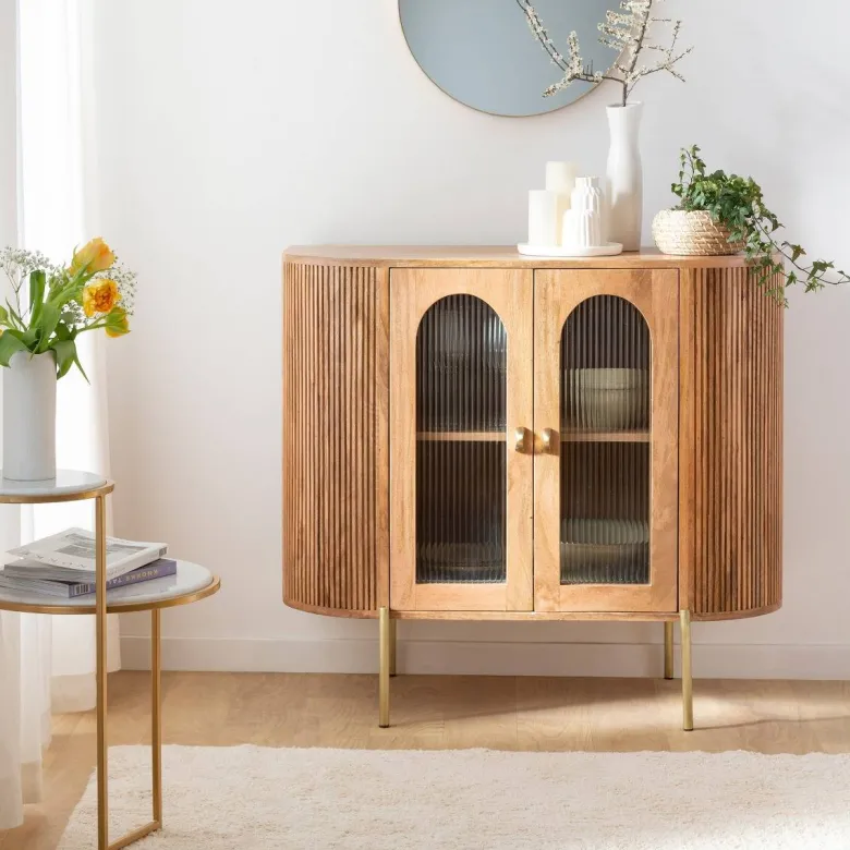 Vitrine arrondie vitrée en bois massif