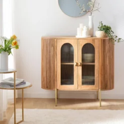 Vitrine arrondie vitrée en bois massif